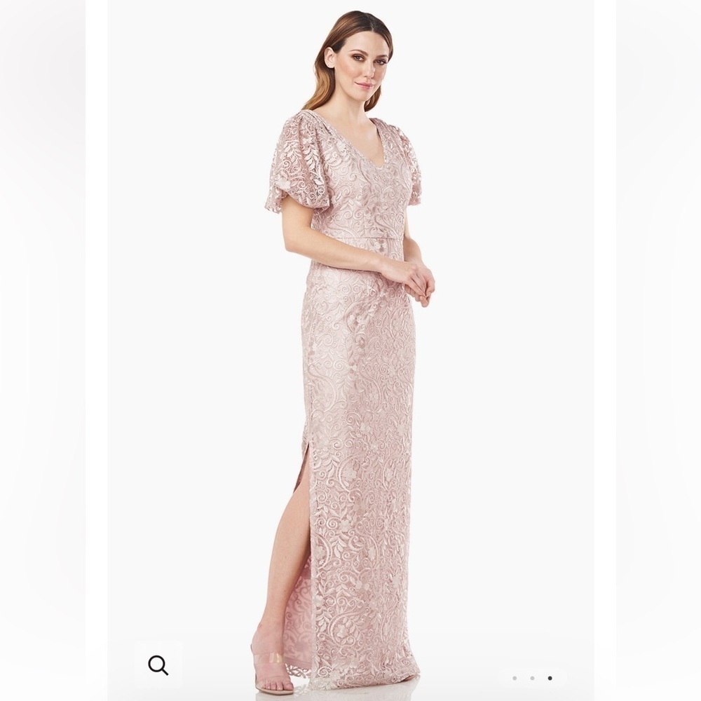 JS COLLECTIONS RIVER PUFF SLEEVE COLUMN GOWN NEW Size 4 Blush